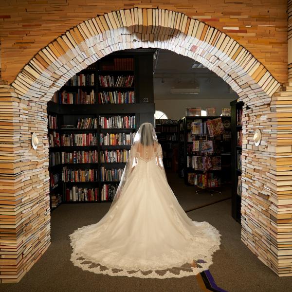 Harry Potter Wedding Location Library Book Lovers Wedding Dress Library Sandman Books Punta Gorda Tropical Wedding Vacation Tourist Fantasy Disney Wedding Unconventional Unique Venue Event