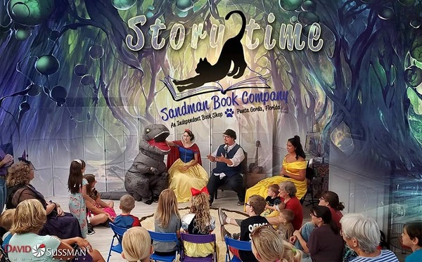 Sandman Books Storytime Characters Story Time Telling Kids Childrens Local Events Fun Disney Popular Characters Frozen Snow White Elsa Anna Beauty and the Beast Princess Tourism Tourist Punta Gorda Florida 